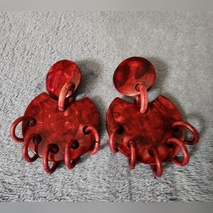Bold Retro Red Acrylic Statement Earrings